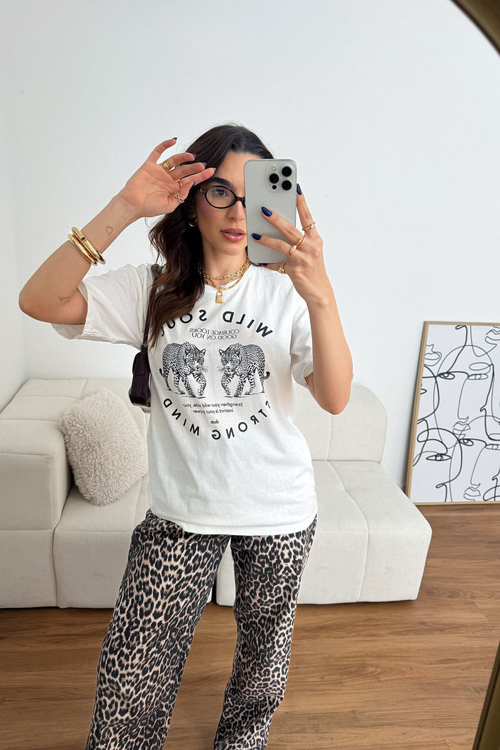 T-SHIRT ESTONADA ONÇAS WILD SOUL OFF WHITE