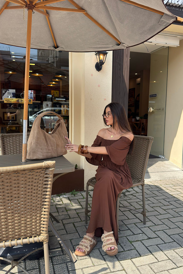 VESTIDO MIDI DREAMS MARROM TRUFADO