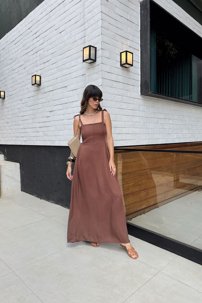 VESTIDO MIDI AGHATA MARROM