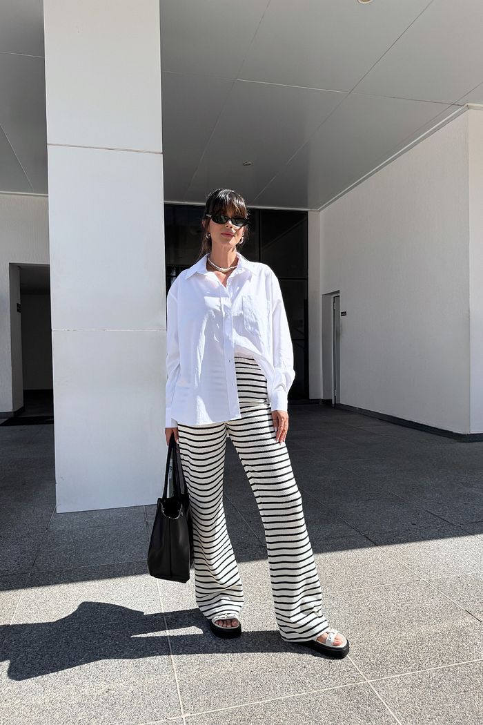 CALÇA JULIA LISTRADA NAVY OFF WHITE