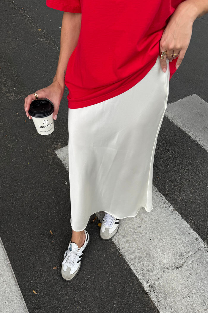 SAIA MIDI CETIM MARISSA OFF WHITE