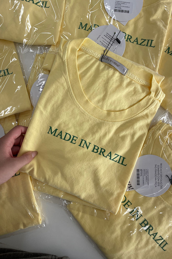 T-SHIRT ESTONADA MADE IN BRAZIL AMARELO MANTEIGA