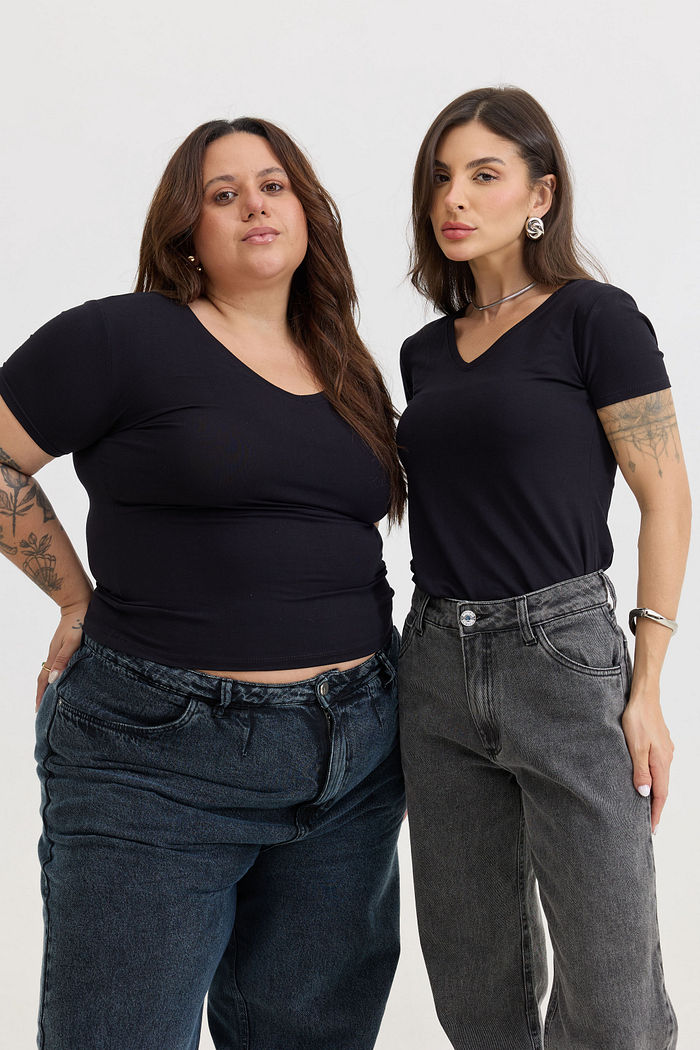 BLUSA VISCOLYCRA DECOTE V PRETO
