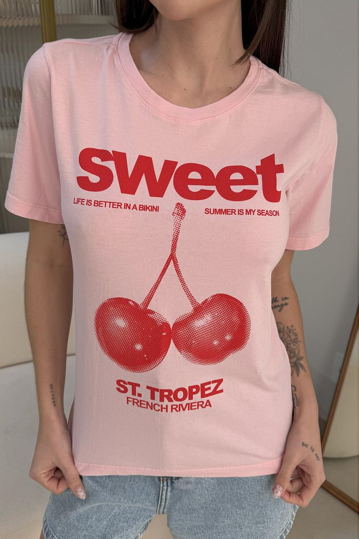 T-SHIRT ESTONADA CHERRY MOOD ROSA CANDY