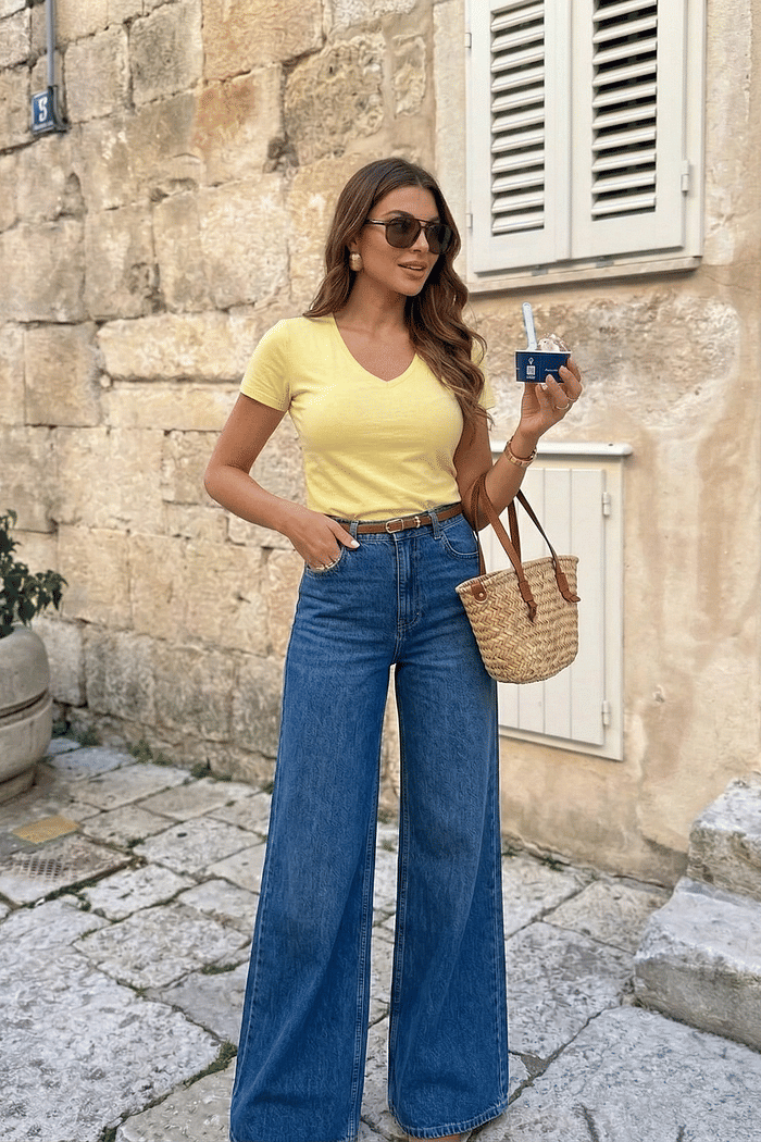 BLUSA VISCOLYCRA DECOTE V AMARELO MANTEIGA