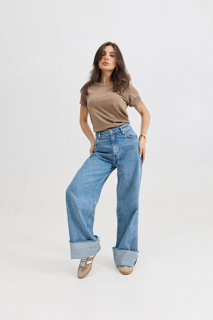 T-SHIRT ESTONADA LISA MARROM CAPPUCCINO