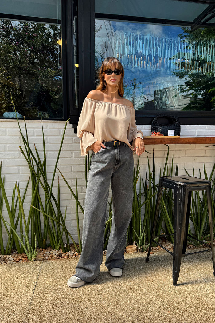 CALÇA WIDE LEG HAILEY PRETA MARMORIZADA