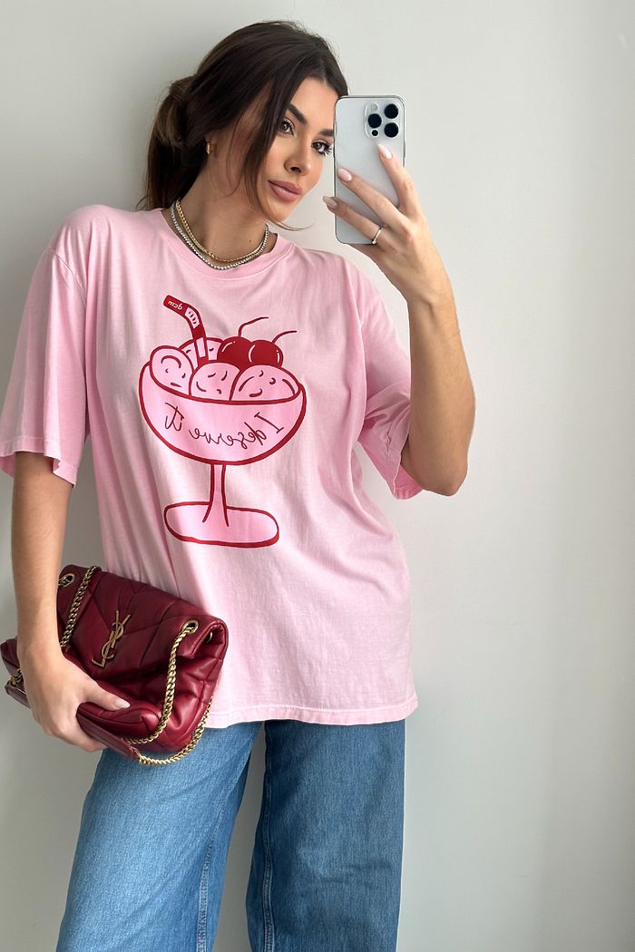 T-SHIRT OVERSIZED I DESERVE IT ROSA CANDY