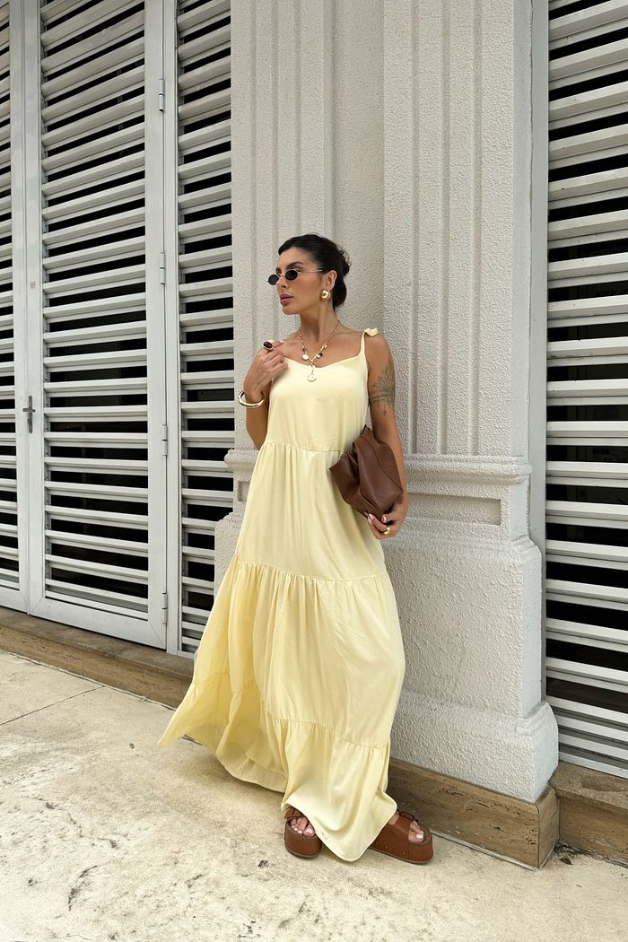 VESTIDO LONGO NINA AMARELO MANTEIGA