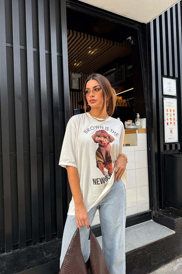 T-SHIRT OVERSIZED BROWN POODLE OFF WHITE