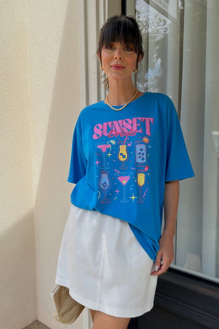 T-SHIRT ESTONADA SUNSET DRINKS AZUL