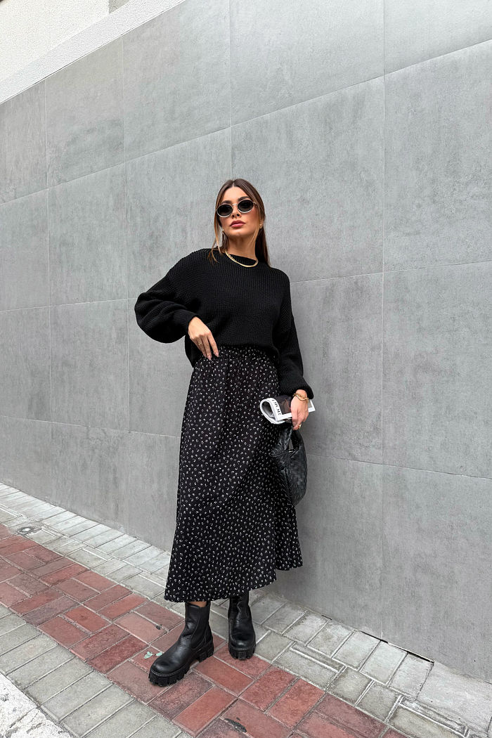 SAIA MIDI SWEET FLORAL PRETA