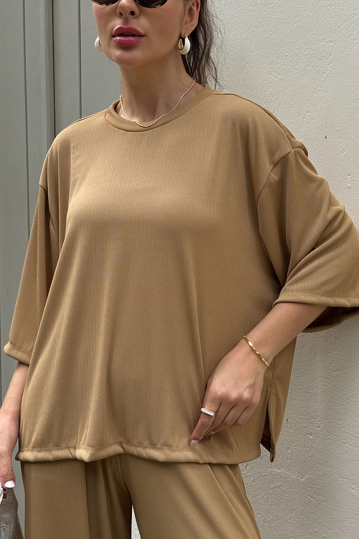 BLUSA MANGA CURTA MARTINA MARROM CAMEL