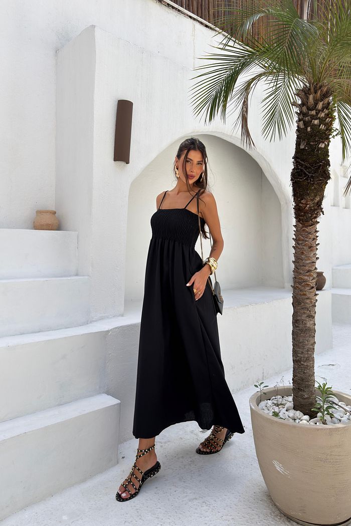 VESTIDO MIDI PANDORA LINHO PRETO