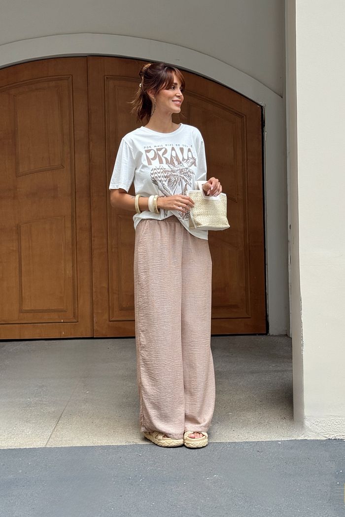 CALÇA PANTALONA LISTRADA LIA MARROM