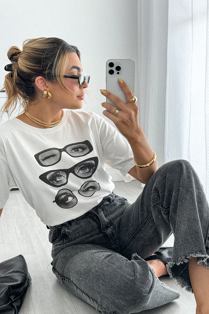 T-SHIRT ESTONADA ÓCULOS OFF WHITE