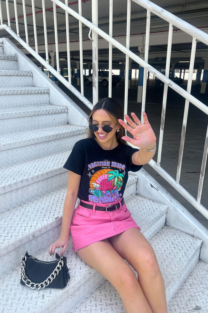 T-SHIRT ESTONADA MODE TROPICAL PRETA