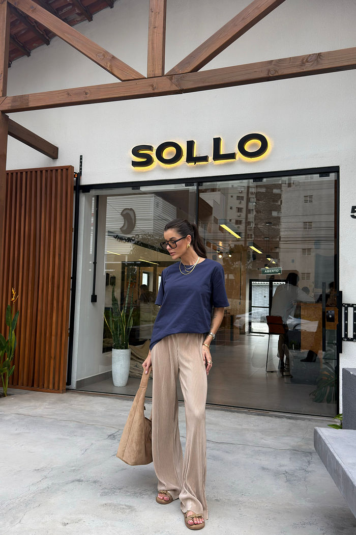 CALÇA PANTALONA PLISSADA CLAIRE BEGE