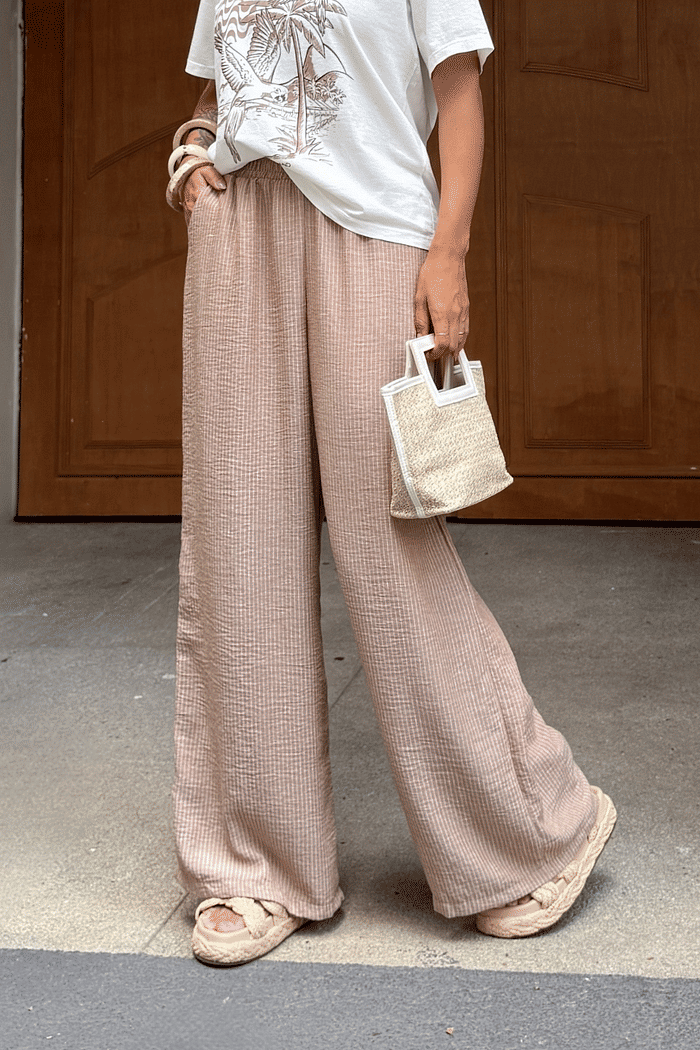 CALÇA PANTALONA LISTRADA LIA MARROM