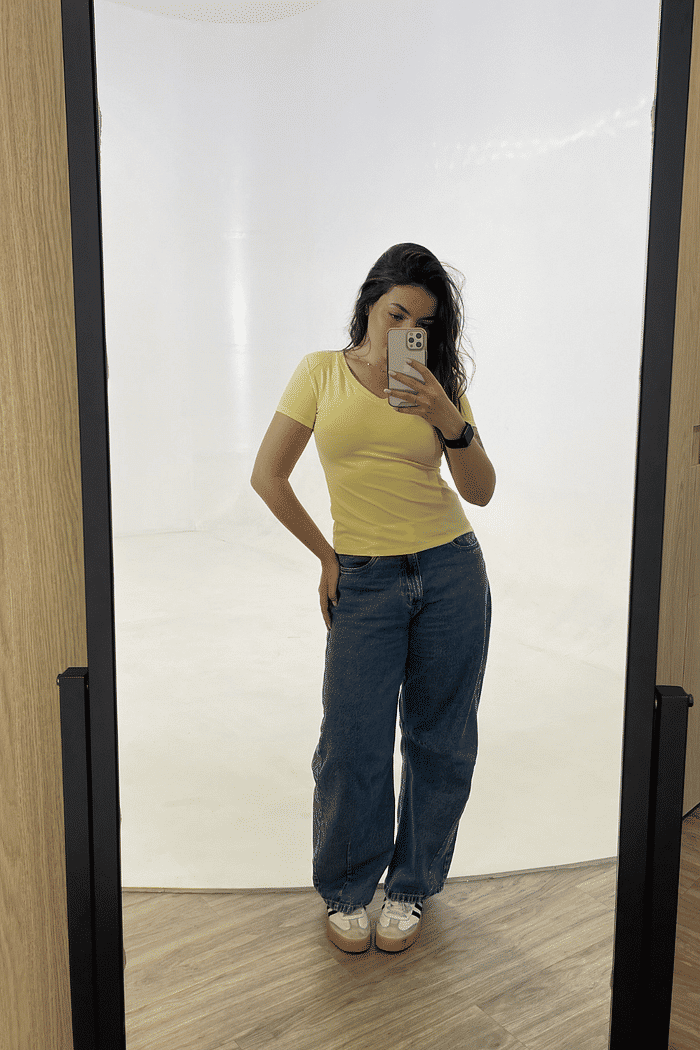 BLUSA VISCOLYCRA DECOTE V AMARELO MANTEIGA