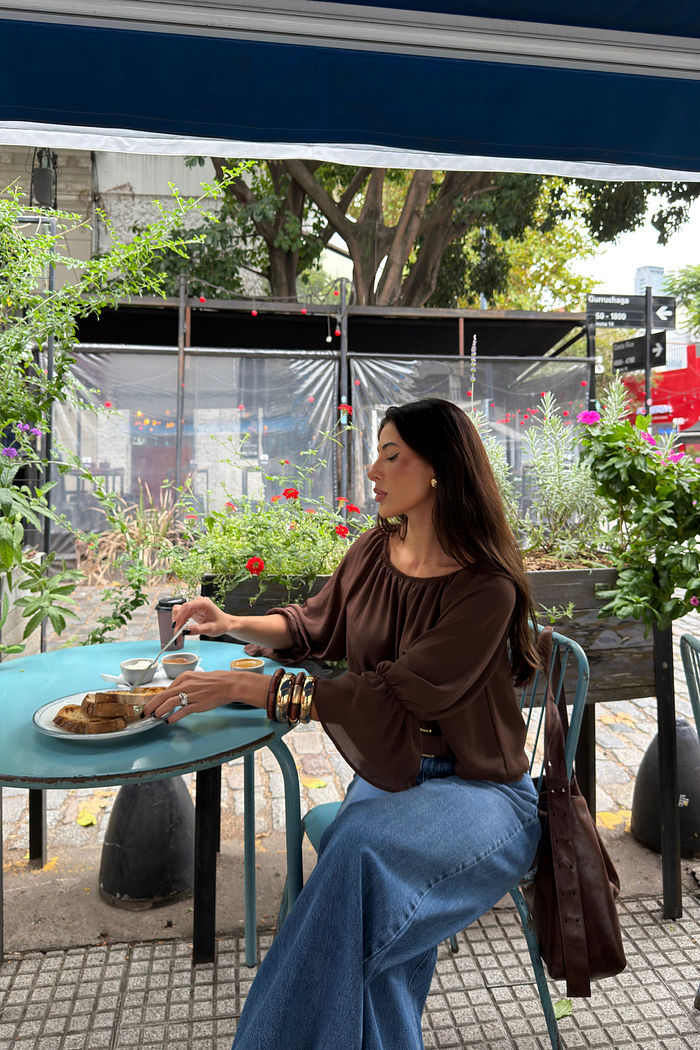 BLUSA OMBRO A OMBRO ANTONIA MARROM CACAU