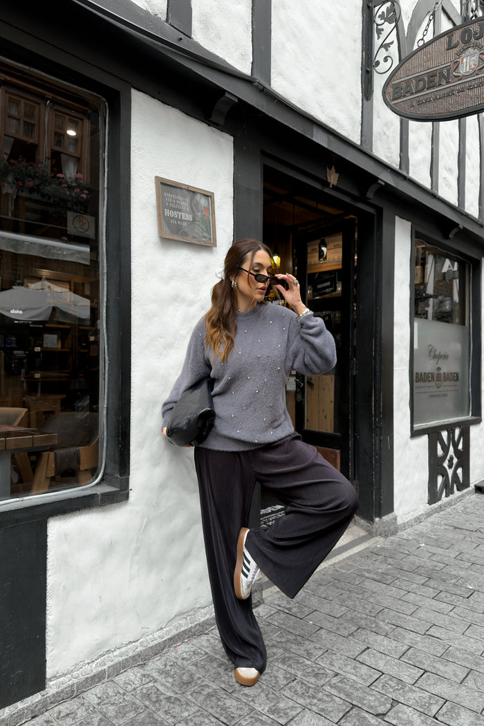 CALÇA PANTALONA PLISSADA CLAIRE PRETA
