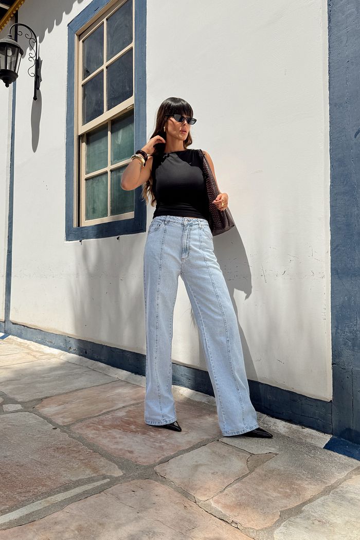 CALÇA WIDE LEG JEANS CAROLINE AZUL CLARO