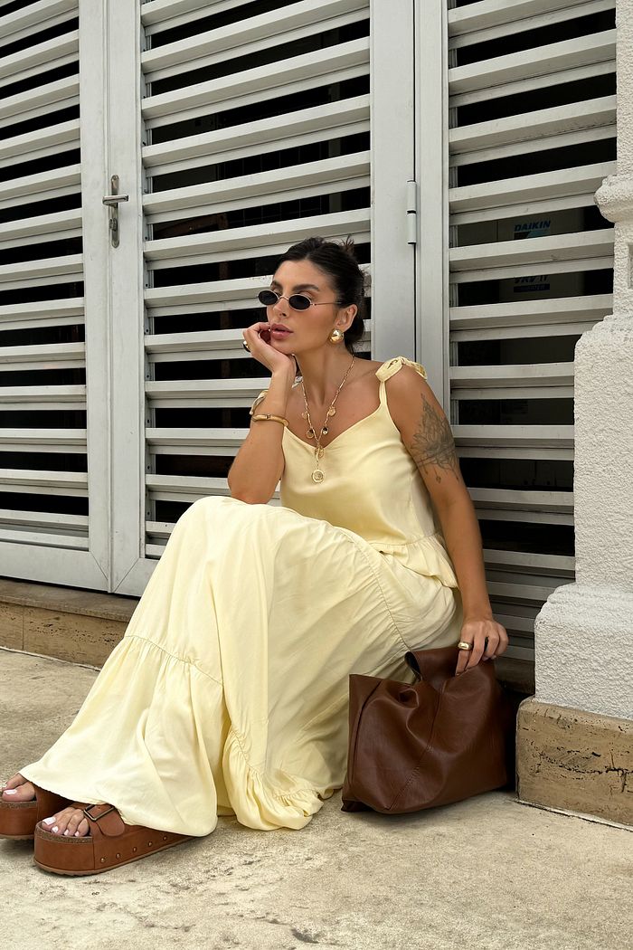 VESTIDO LONGO NINA AMARELO MANTEIGA