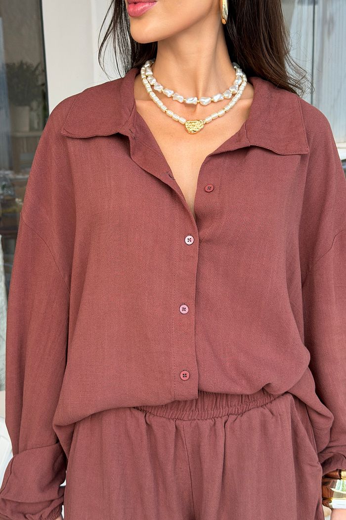 CAMISA MANGA PERA ANA MARROM