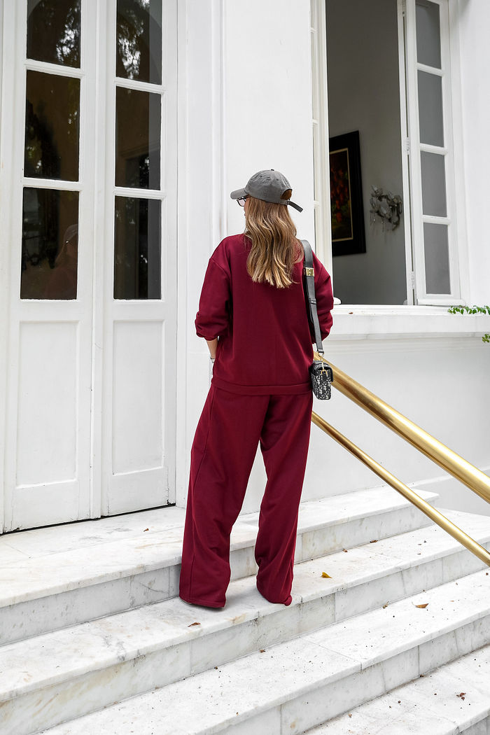 CALÇA DE MOLETOM WIDE LEG MARSALA