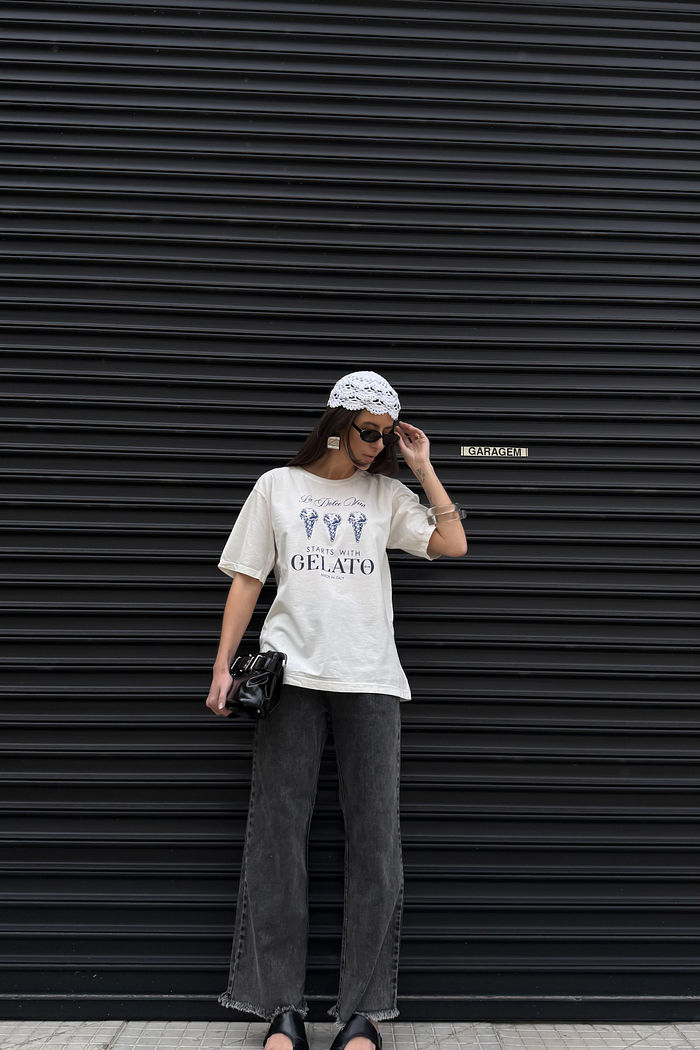 T-SHIRT ESTONADA DOLCE GELATO ESTAMPA AZUL OFF WHITE