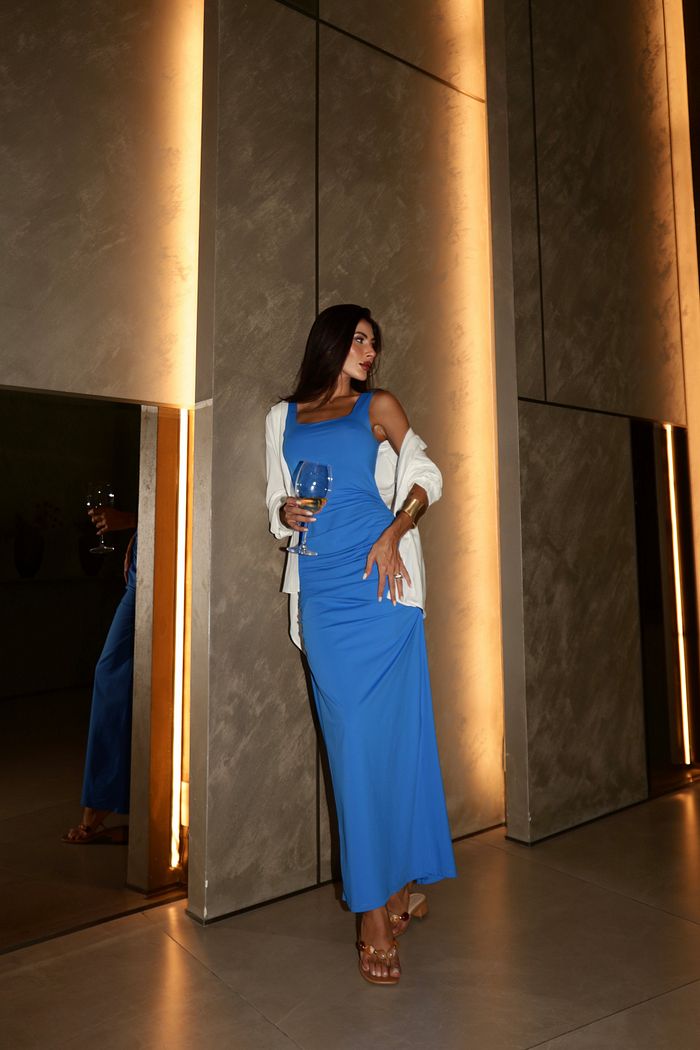 VESTIDO DECOTE QUADRADO GORGEOUS AZUL SAFIRA