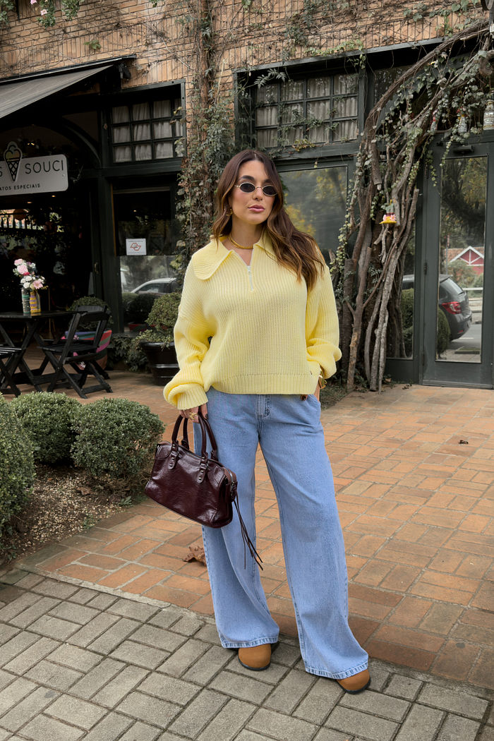 CALÇA JEANS PANTALONA COM ELASTICO CINTURA PAOLA AZUL CLARO