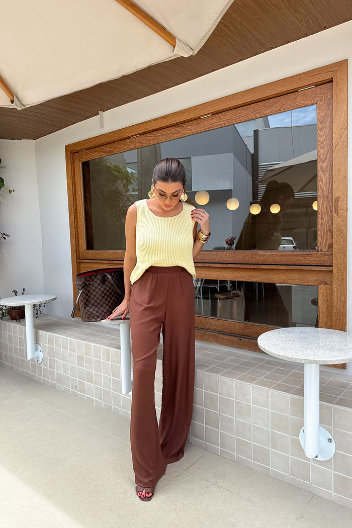 CALÇA PANTALONA VISCOSE LIA MARROM