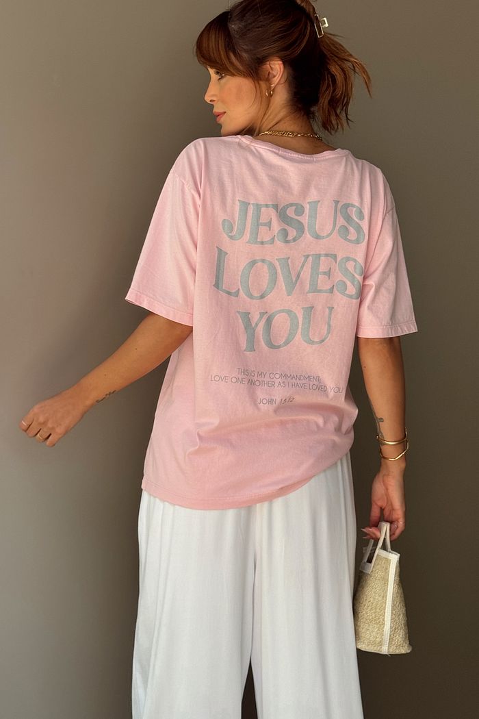 T-SHIRT ESTONADA JESUS LOVES ROSA CANDY