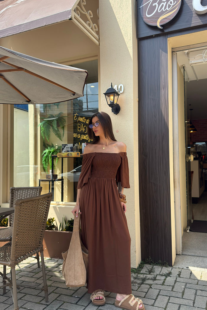 VESTIDO MIDI DREAMS MARROM TRUFADO