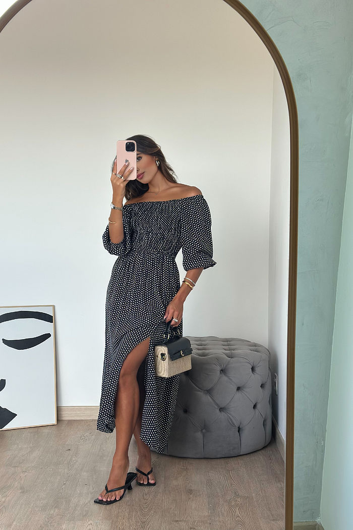 VESTIDO MIDI COM LASTEX BARBARA POÁ PRETO