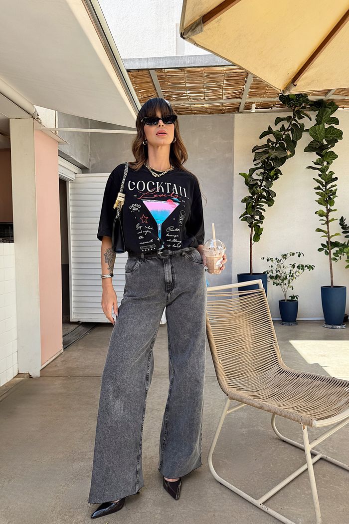 CALÇA WIDE LEG HAILEY PRETA MARMORIZADA