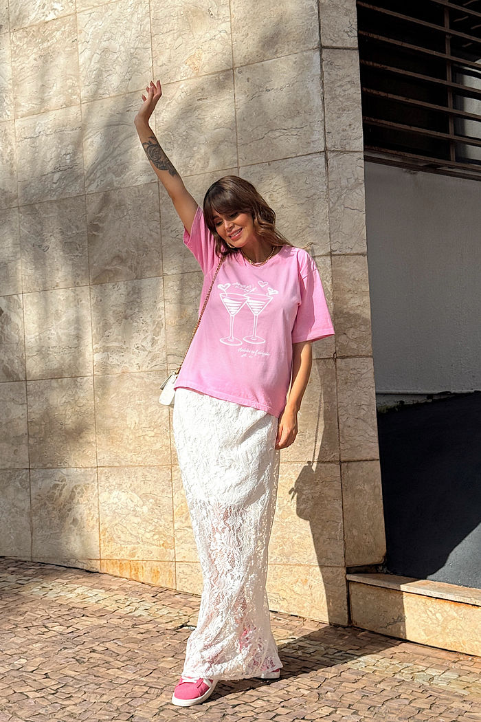 T-SHIRT ESTONADA LOVE MARTINI ROSA CHICLETE