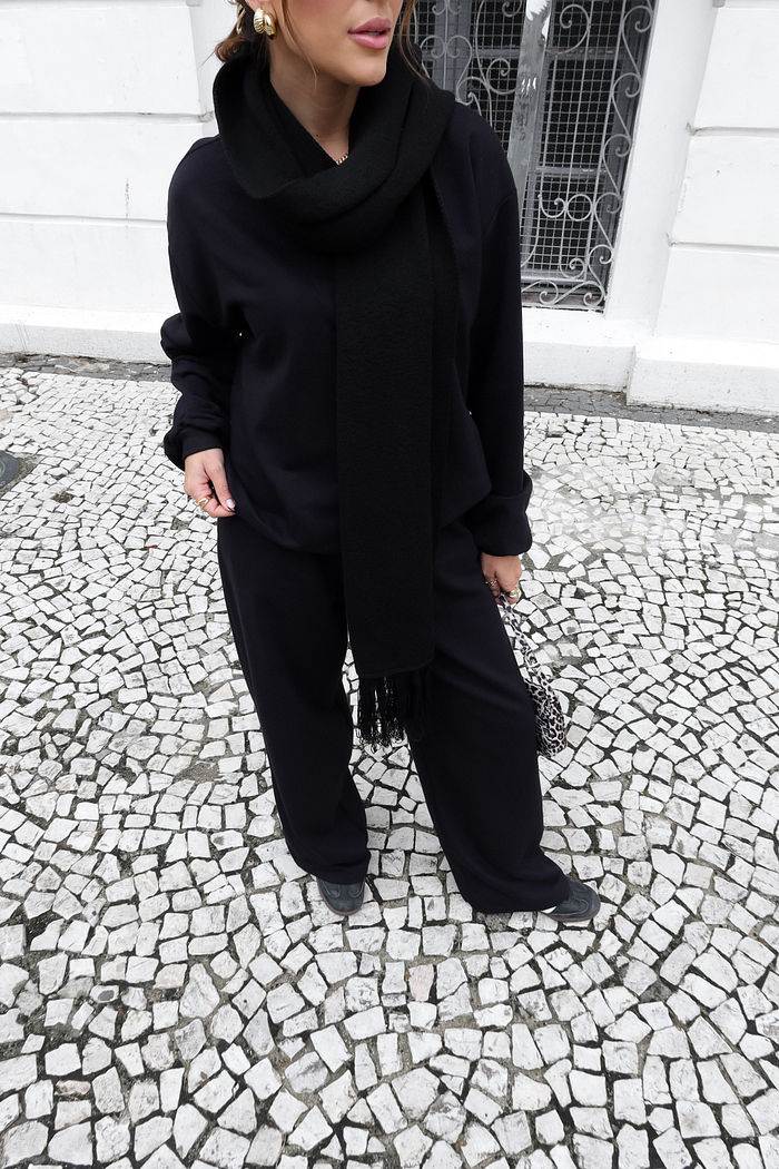 CALÇA DE MOLETOM WIDE LEG PRETO