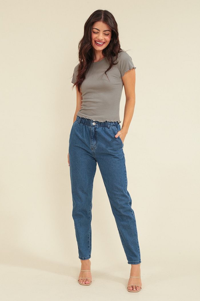 Calça Feminina Mom Jeans Elastico na Cintura - Marina Zac Store
