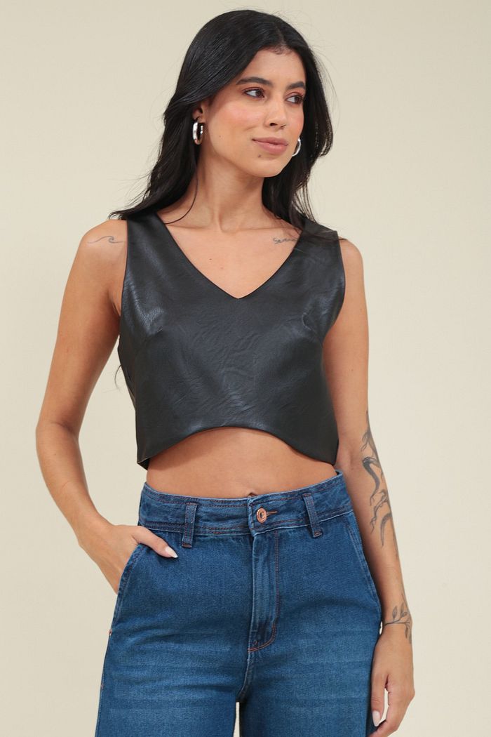 CROPPED JEANS TOMARA QUE CAIA RECORTE BOTÕES