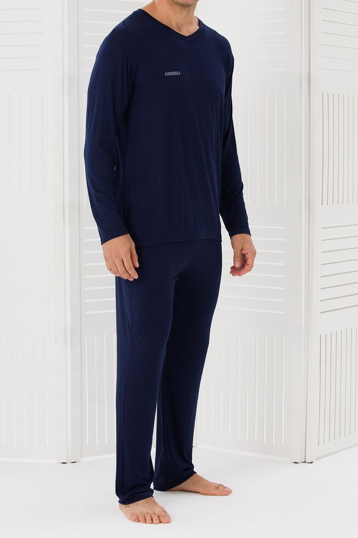 PIJAMA MASCULINO MANGA LONGA DECOTE V MARINHO