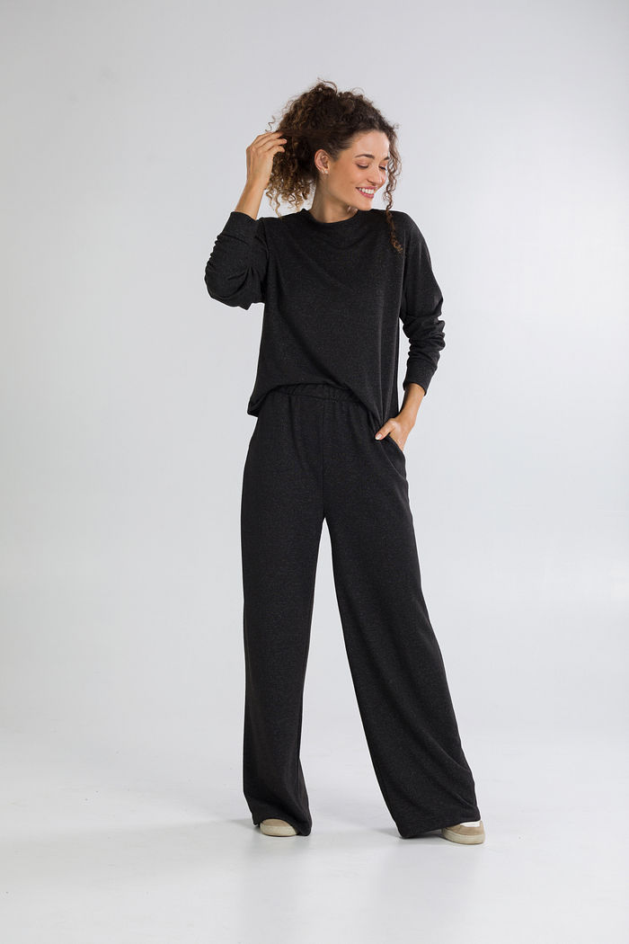 CONJUNTO FEMININO MALHA WINTER BLUSA AMPLA E CALÇA WIDE PRETO