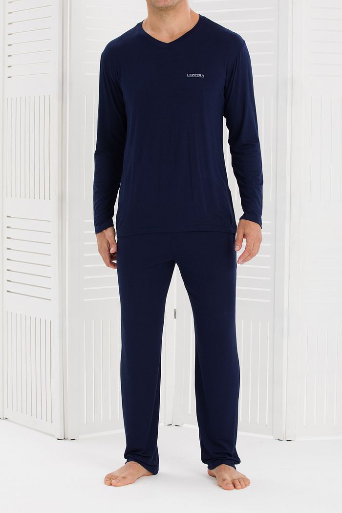 PIJAMA MASCULINO MANGA LONGA DECOTE V MARINHO