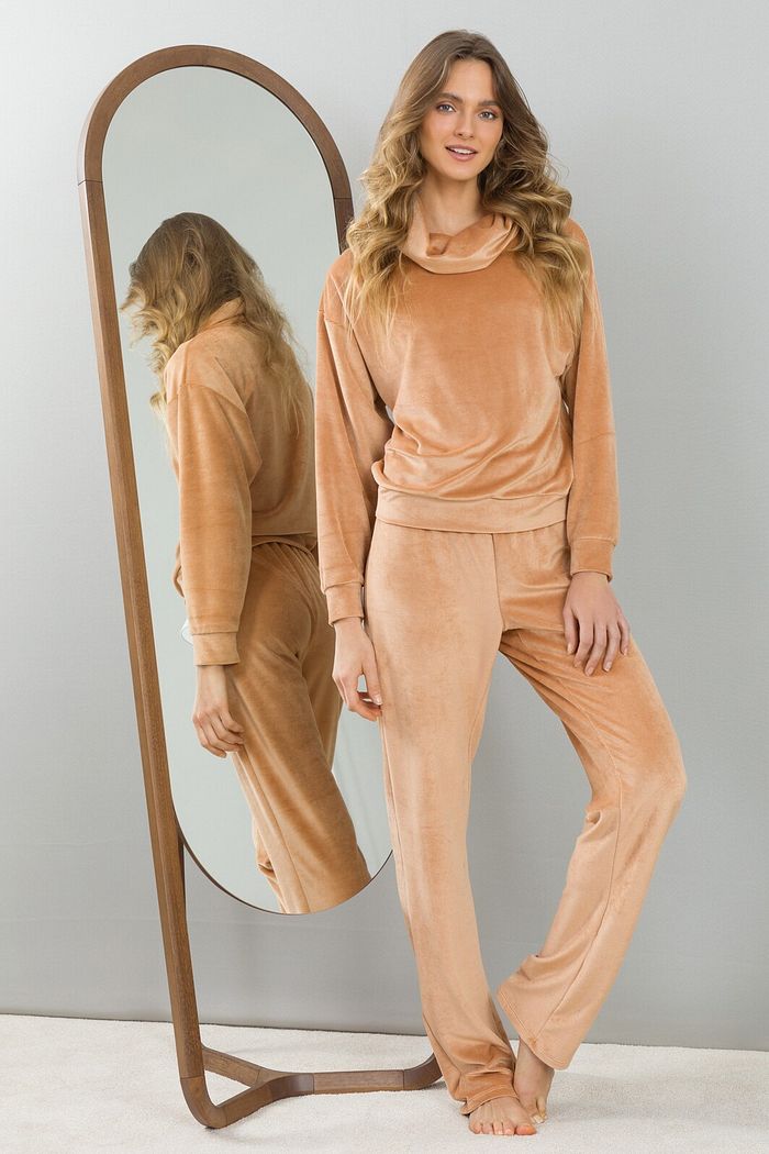 CONJUNTO FEMININO VELUDO CARAMELO VELUDO CORDUROY TEXTURIZADO