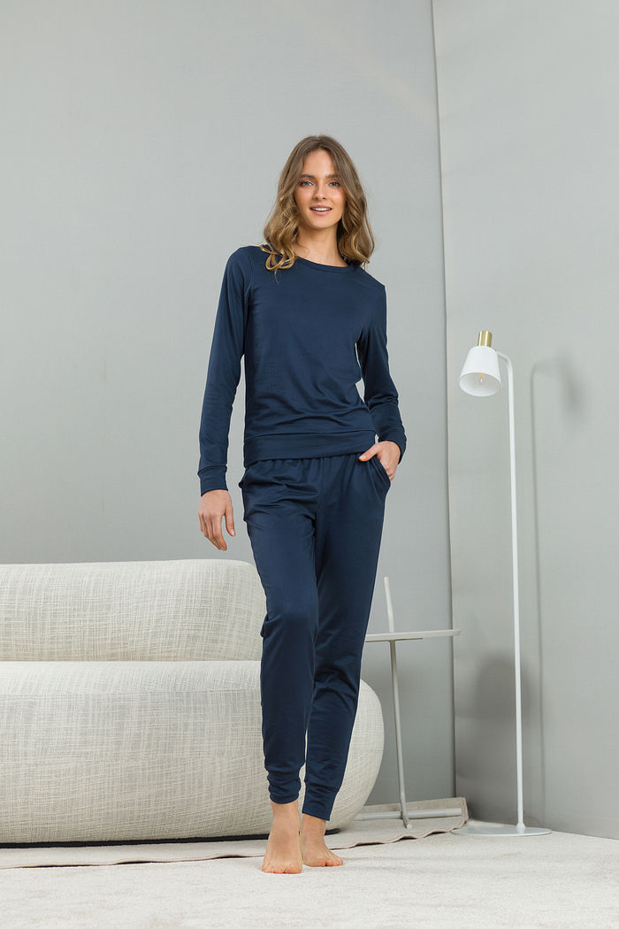 PIJAMA FEMININO MANGA LONGA MARINHO TOQUE DE PÊSSEGO COM PELÚCIA