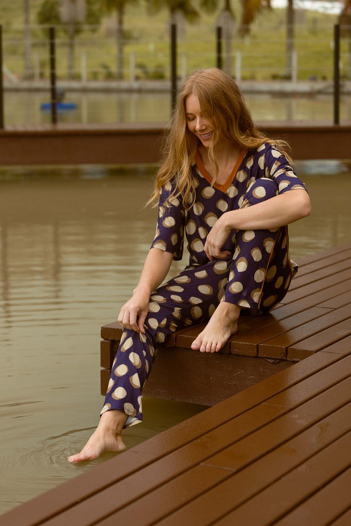 PIJAMA FEMININO MEIA MANGA POÁ AZUL