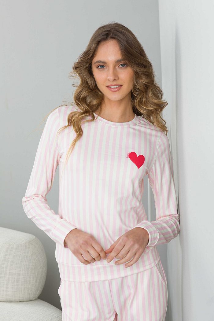 PIJAMA FEMININO MANGA LONGA LISTRA TOQUE DE PÊSSEGO COM PELÚCIA