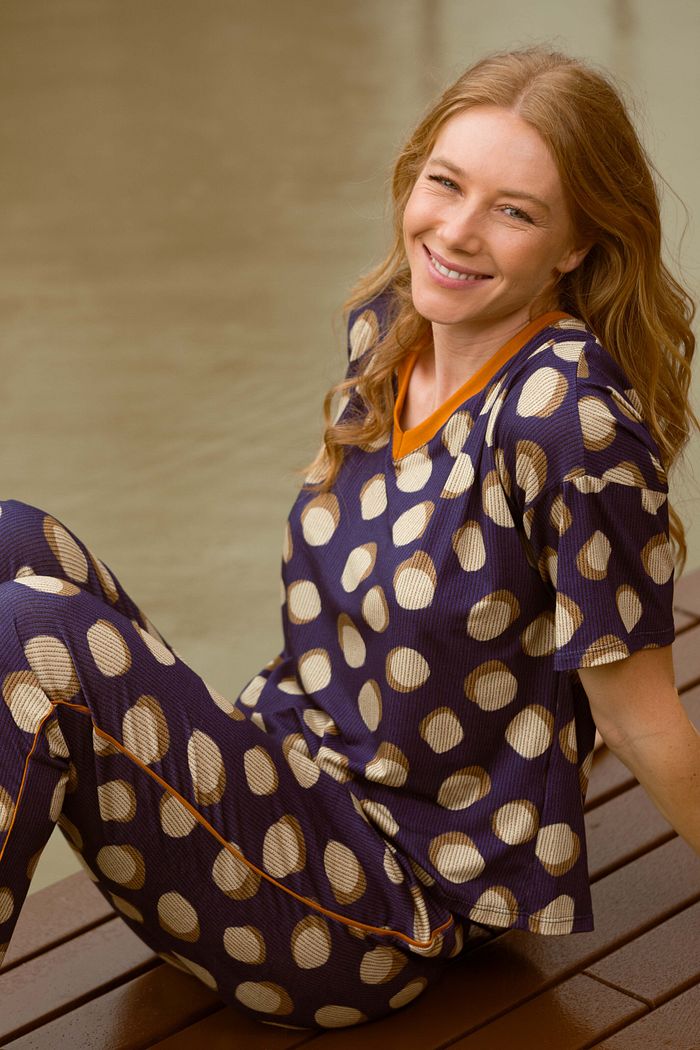 PIJAMA FEMININO MEIA MANGA POÁ AZUL